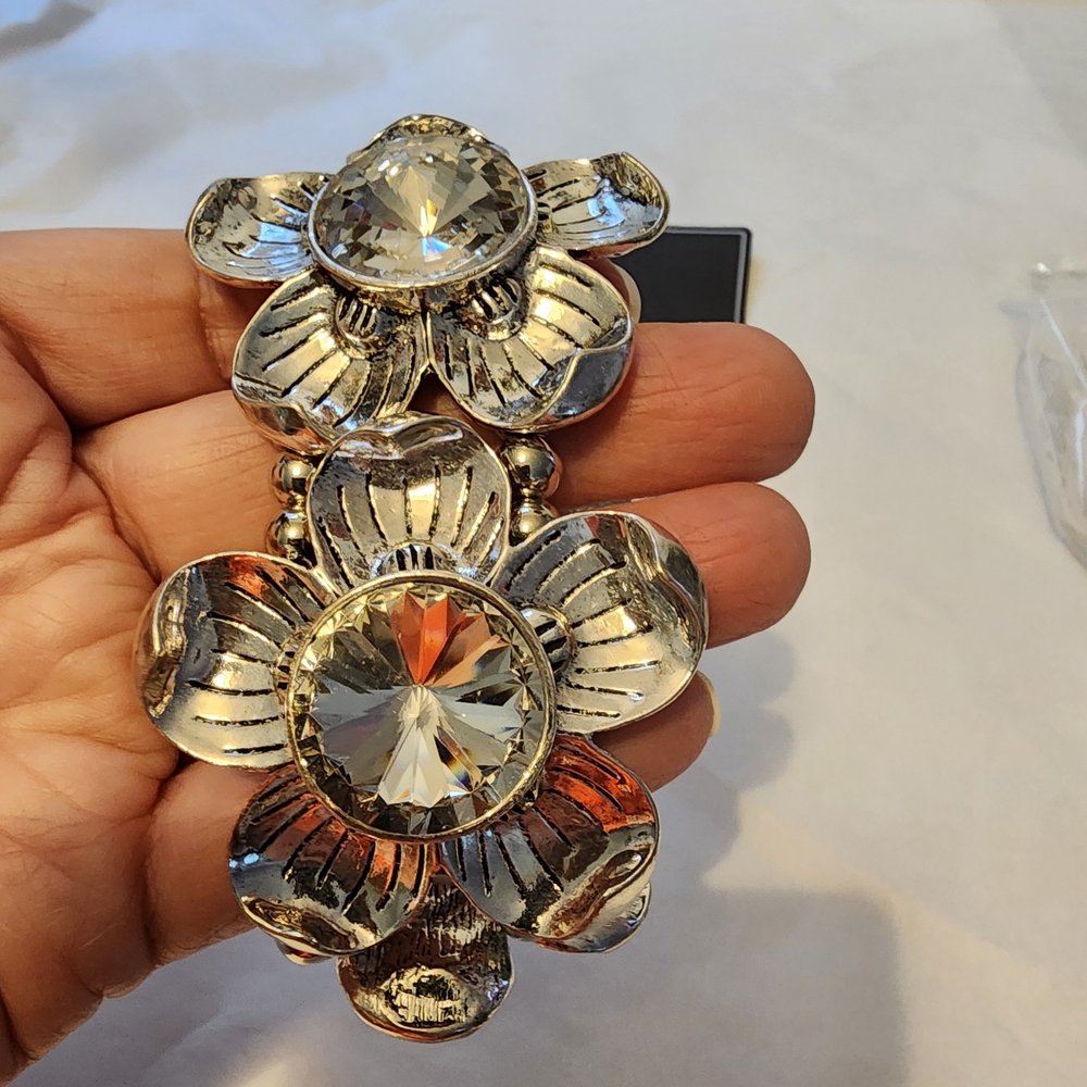 Silver Floral Crystal Bracelet